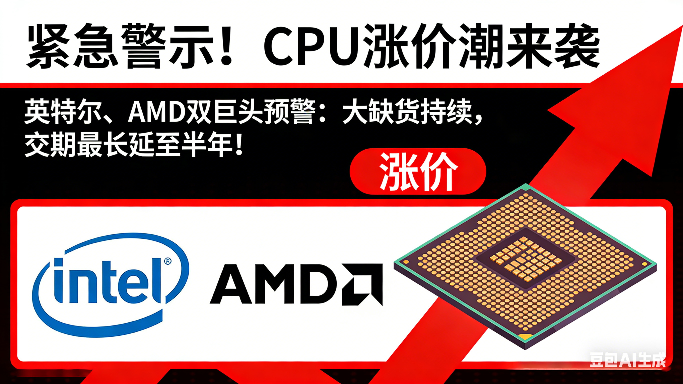 紧急警示！CPU涨价潮来袭，英特尔、AMD双巨头预警：大缺货持续，交期最长延至半年！